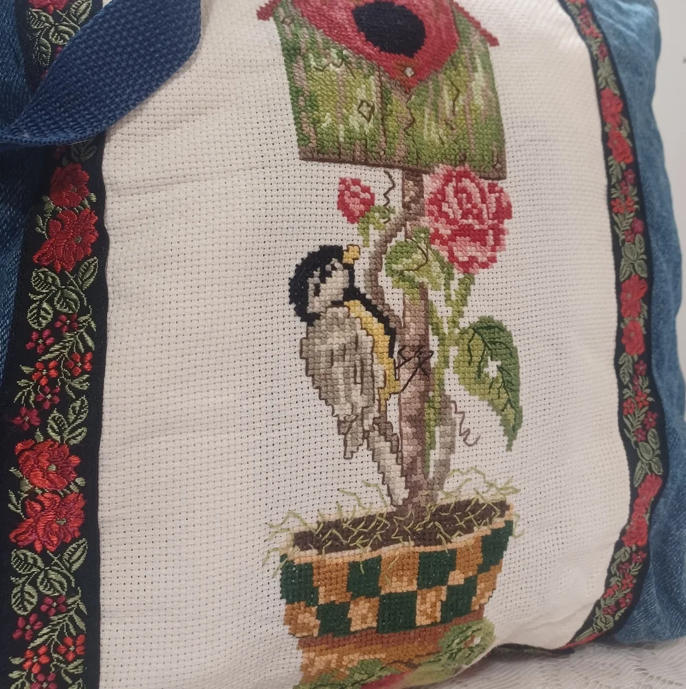 Needlepoint Denim Tote - Picture 2 of 11